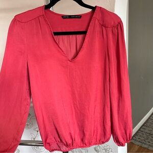 Silky, orange Zara blouse, top shirt, professional work size small bubble hem